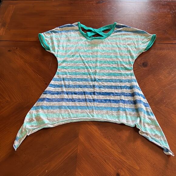 Beautees Girls S(7/8) Striped Knit Top Asymmetrical Hemline - Picture 2 of 7